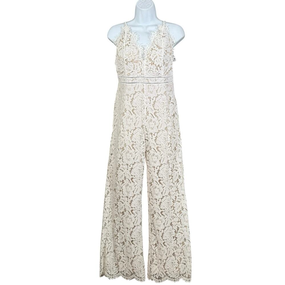 Aakaa Lace Jumpsuit Medium Ivory Wide Leg Boho Bridal Romantic - Picture 2 of 9